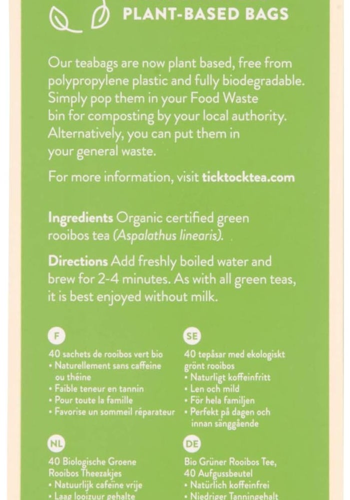 Tick Tock Organic Green Rooibos Tea - 40 Biodegradable Bags (2.5 Ounce) - Image 4